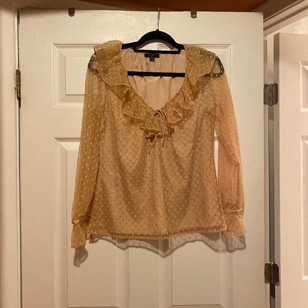 JCREW Nude Pink Ballerina Blouse with Ruffles and Bow - Like New - Size XSmall